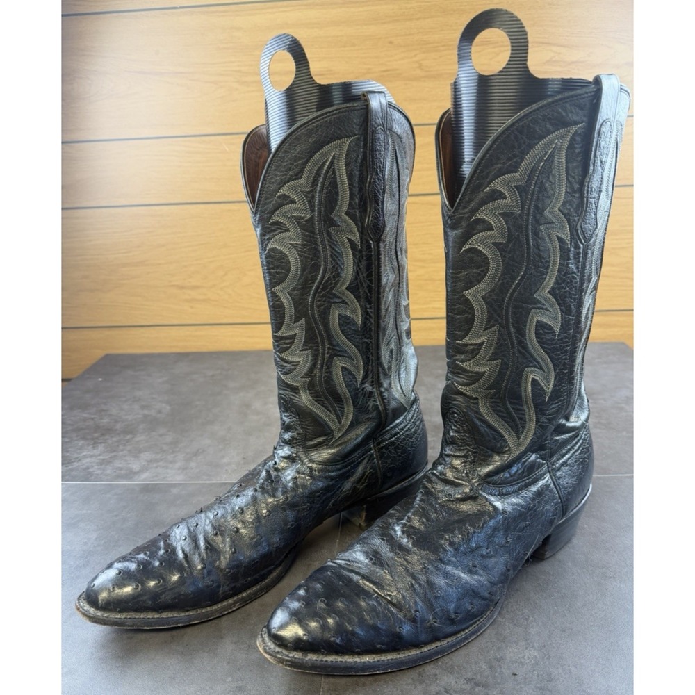 VTG Nocona Mens Black Osterich Full Quill Leather Cowboy Boots Size 14 B(Narrow)